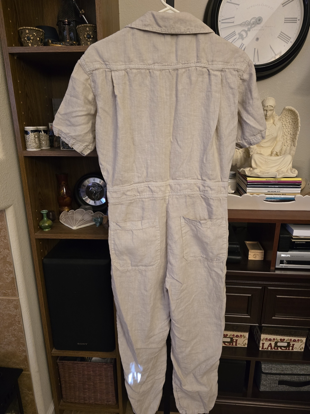 Mate The Label Light Cream Short-Sleeve Linen Jumpsuit Size Small - Picture 4 of 5